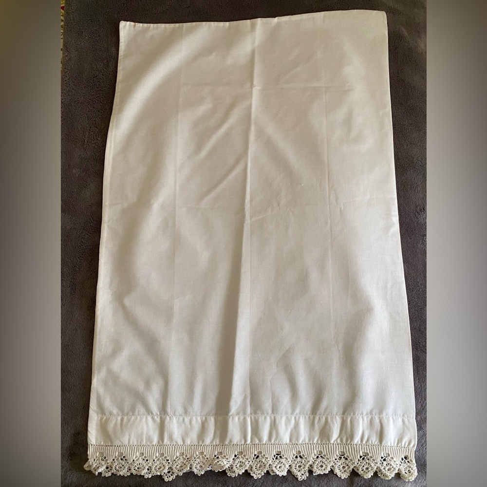 Vintage Cotton Pillowcase with Crochet Trim
